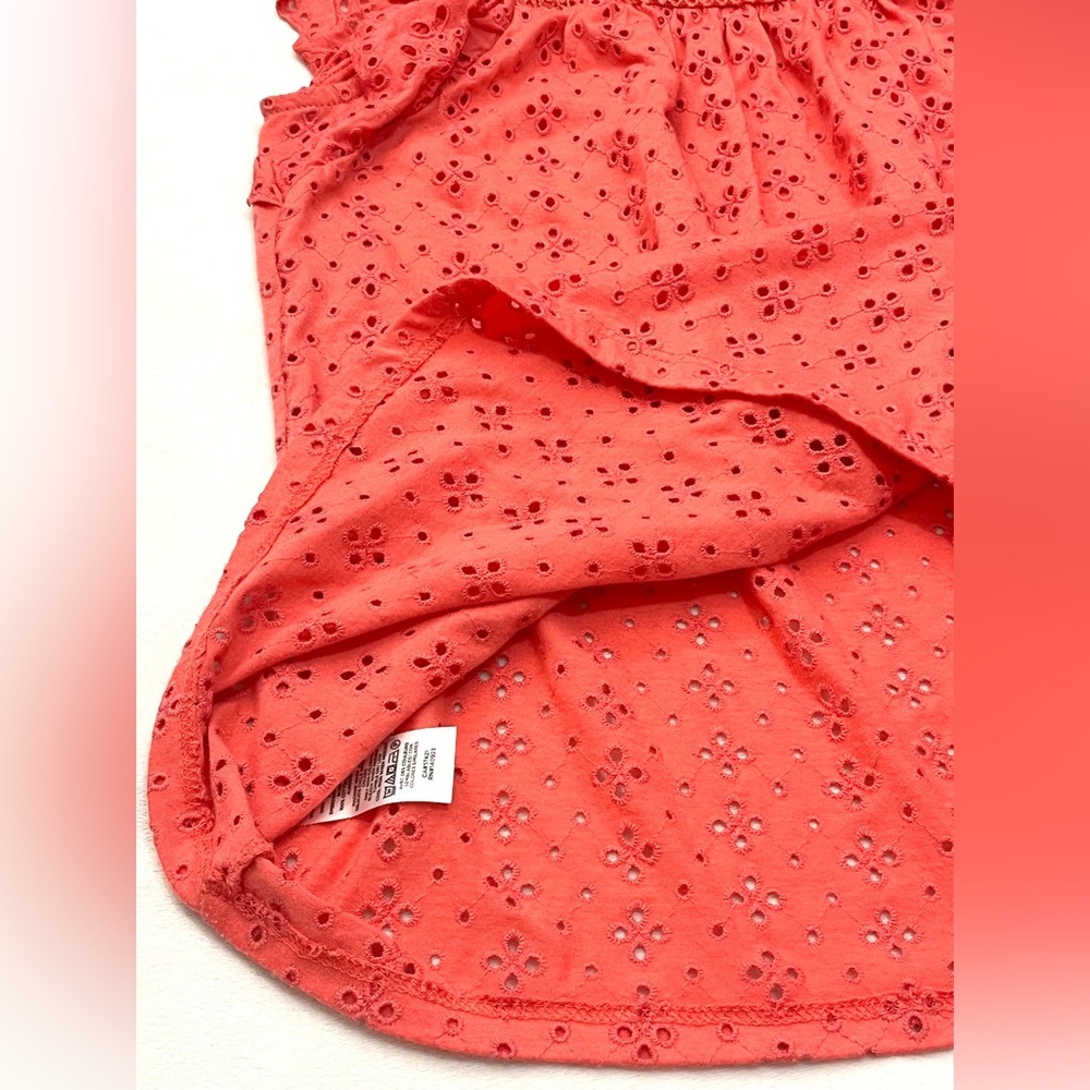 LOFT Women’s Coral Colored Eyelet Sleeveless Blouse with Ruffle Detail Sz Small - Picture 9 of 12